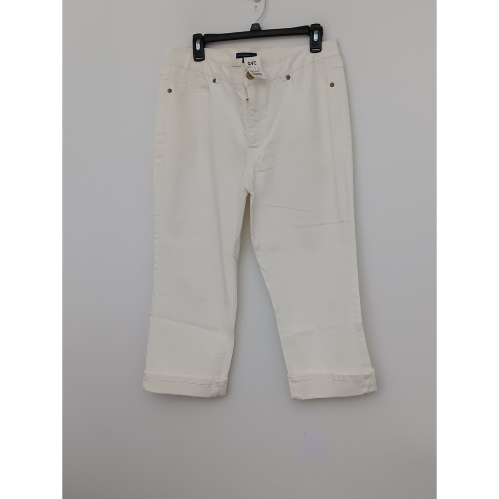 Isaac Mizrahi Live! Capri Women's Size 12 White Button Up Roll Up Hems Crop NEW